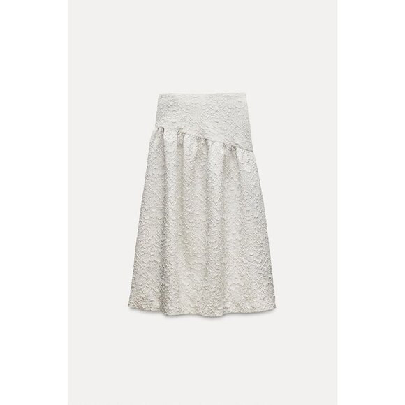 Zara Textured Jacquard Mid Skirt Off White XXL - Picture 2 of 7